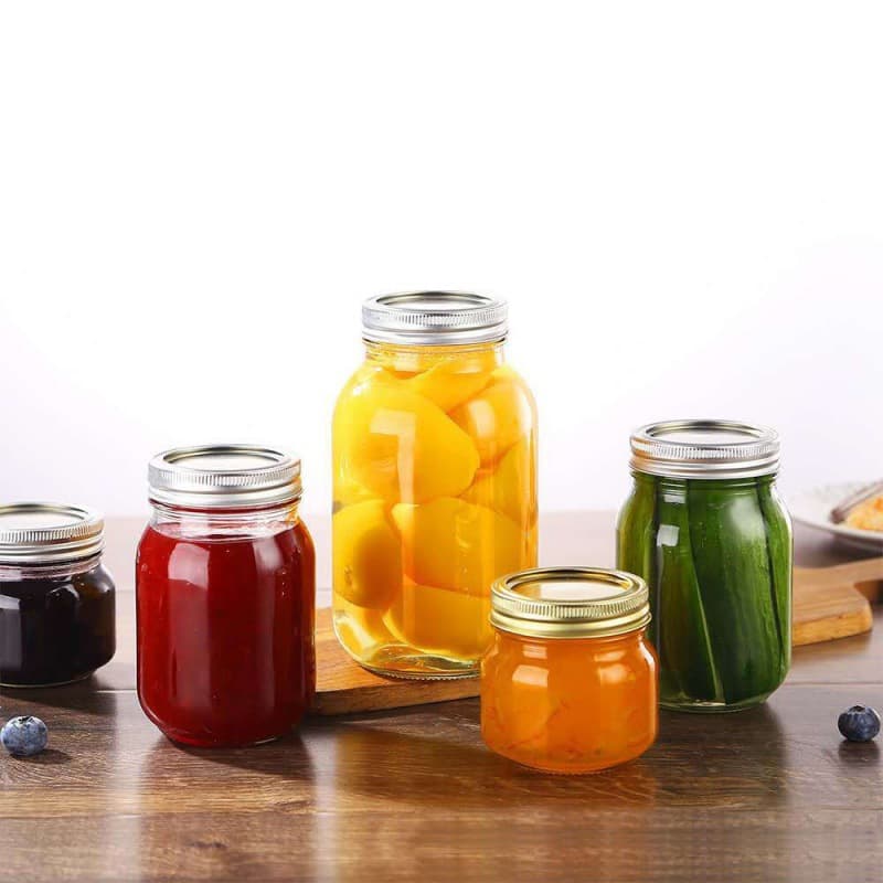 Wholesale 1L Mason Jar Pickle Jar Round and Square Glass Honey Jar Jam Chili Sauce Jar Glass Canning Jar with Lid