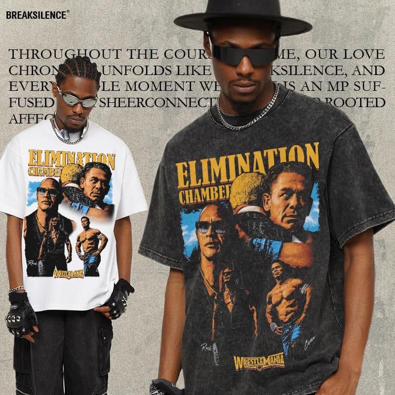2025 Cross-Border WWE Pure Cotton T-Shirt Men's High-Precision Printing Summer Breathable Sun Protection Short-Sleeve Street Retro