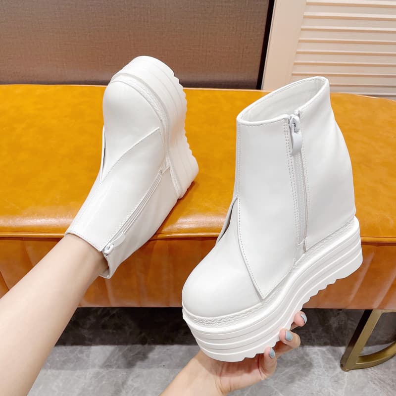 807-16 Platform Ultra High Heel Short Boots 14CM Autumn Winter New Style Thick Sole White Women's Shoes Height Increasing Martin Boots