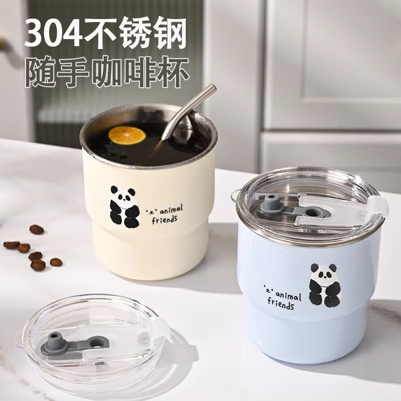 High-End Exquisite Coffee Mug with Lid, 304 High-Quality Latte Travel Cup, Office Straw Cup