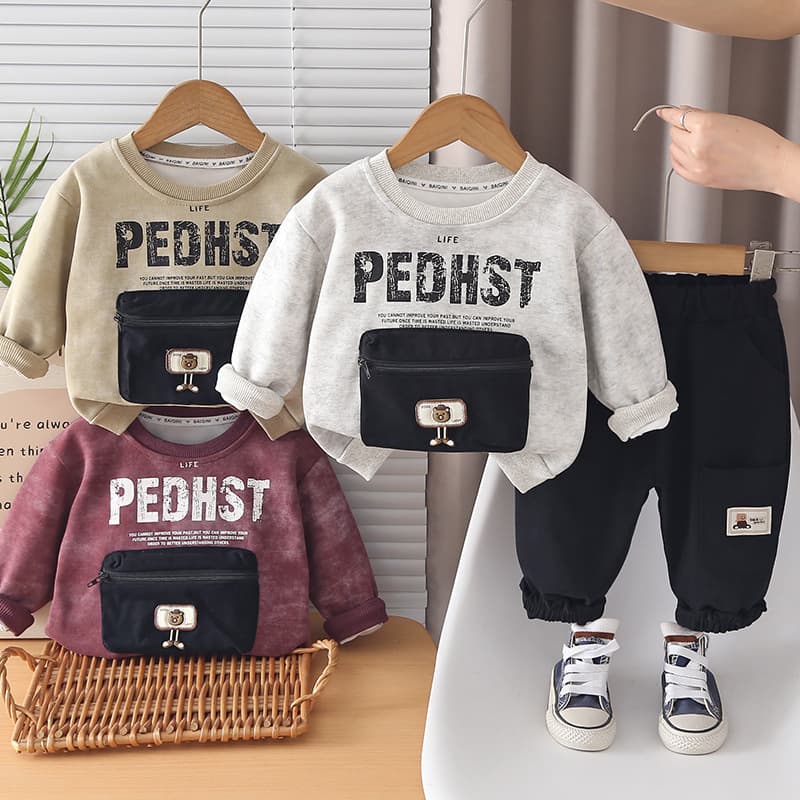 Kids Boys Autumn Casual Set 2026 New Style Little Boys Spring Letter Crew Neck Sweatshirt 2-Piece Set Wholesale
