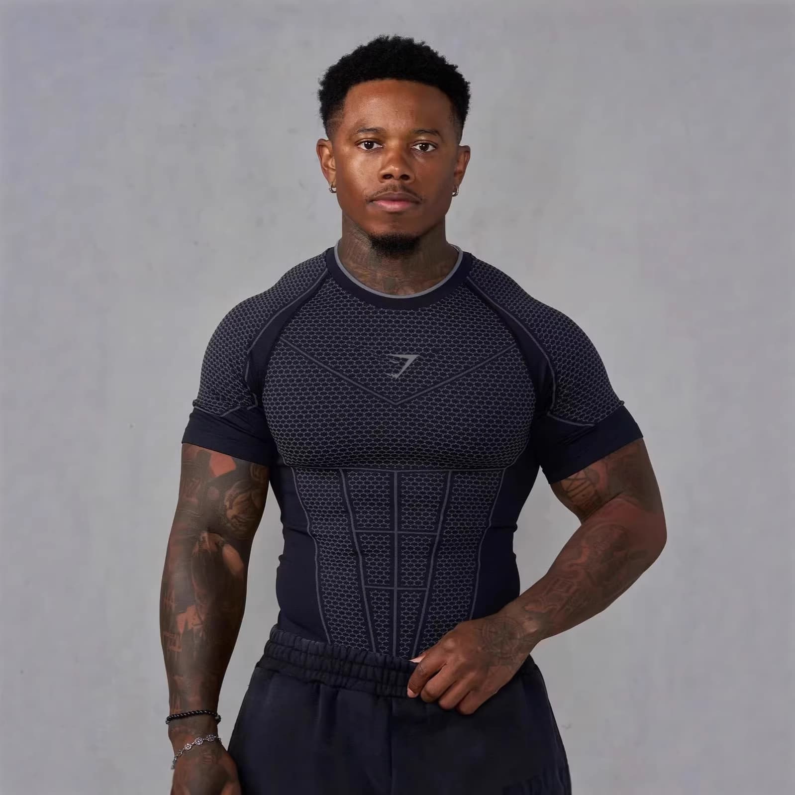 GYMSHARK Men's T-Shirt Muscle Workout Fitness Stretch Tight Top Outdoor Running Basketball Training Short Sleeve