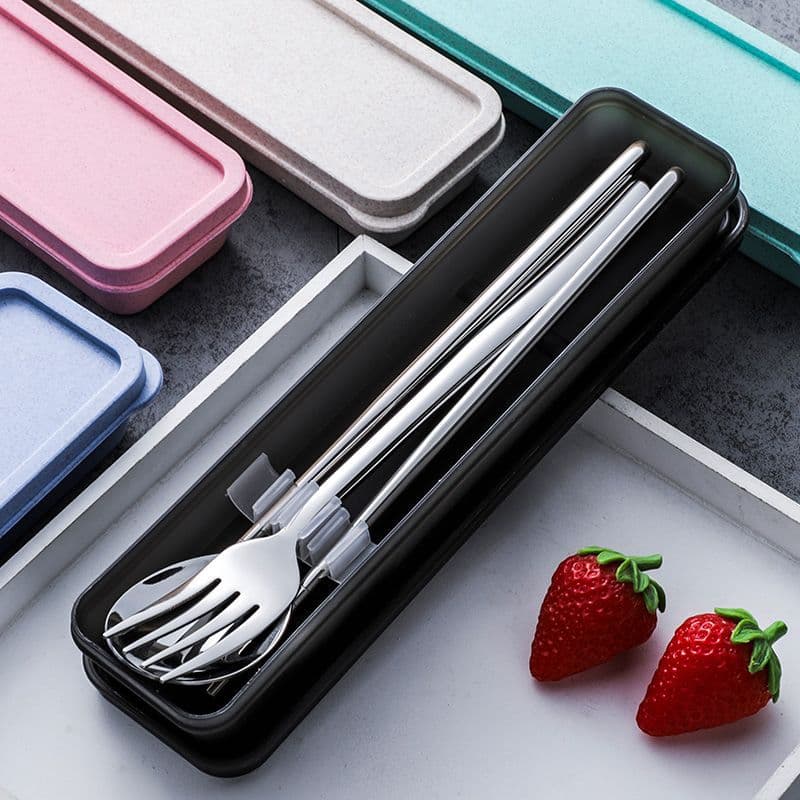 Korean-style 304 Stainless Steel Utensil Set, Chopsticks, Spoon, Fork, Student Cute Portable Utensils (3-Piece Set) Factory
