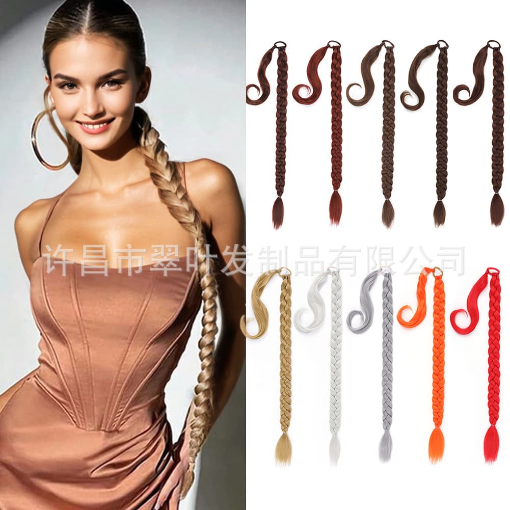 Braid Hair Extensions Long Braid Ponytail Three-Strand Braid Wig Cross-Border Wholesale
