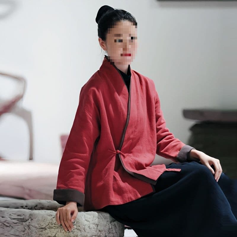 Autumn/Winter Tang Suit Chinese-style Top, Zen Tea Dress with Frog Buttons, Modified Hanfu Women's Set