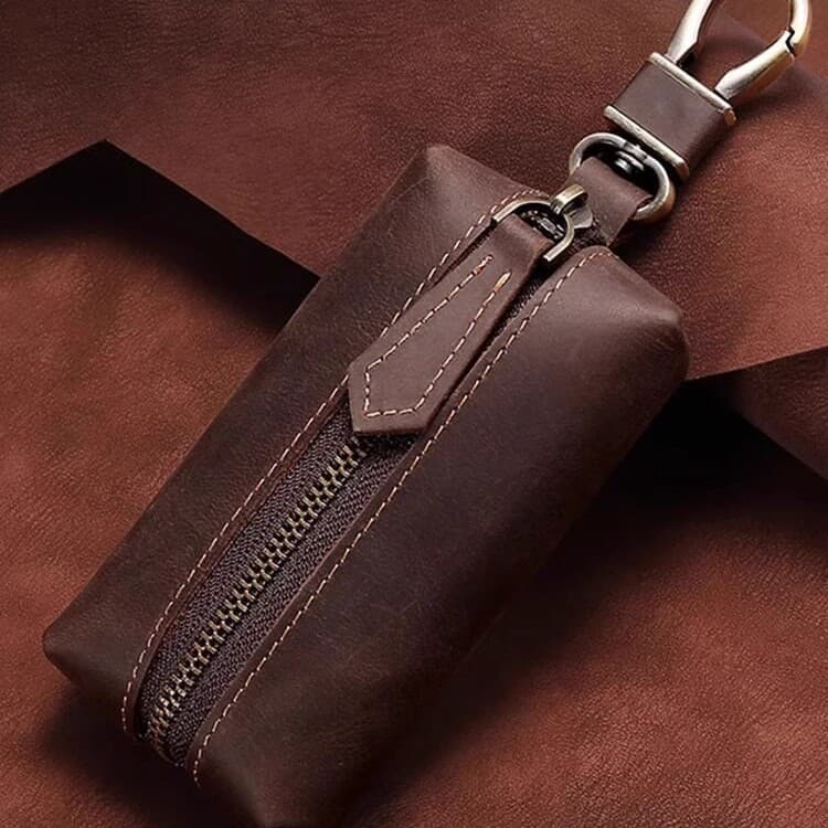 2026 new large-capacity key bag retro high-end key leather case zipper hanging buckle fashion trend key bag