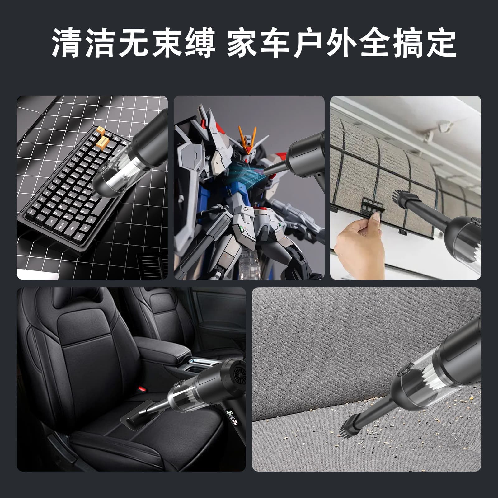 Car Vacuum Cleaner Brushless Motor 3-Speed Adjustment Digital Display Handheld Vacuum High Power Mini Car Blower