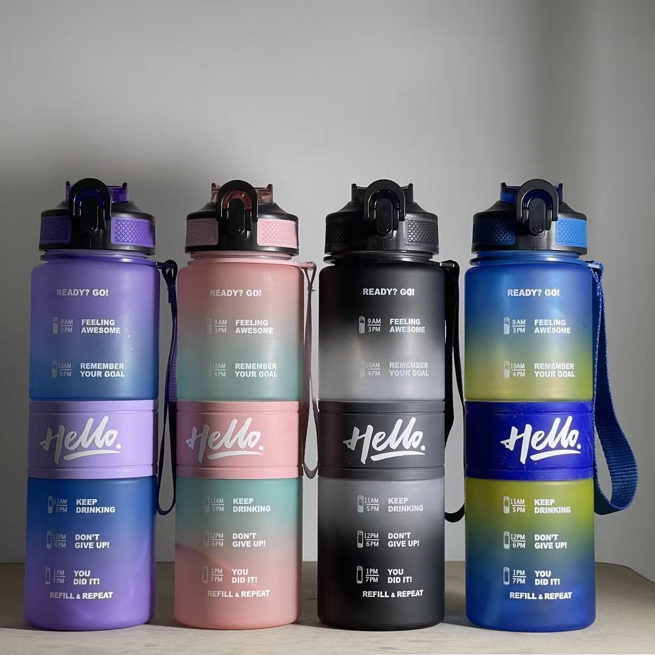 Wholesale Cross-Border New Gradient Space Cup with Straw, Portable Strap Plastic Water Bottle, Outdoor Fitness Sports Water Bottle
