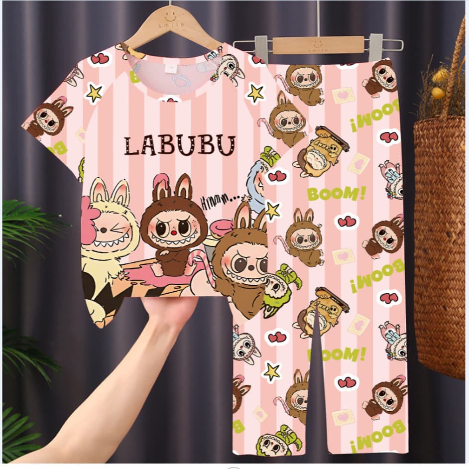 Boys Pajama Set Sleepwear Medium and Large Children Short Sleeve Long Pants Loungewear Girls Summer Thin Air Conditioning Clothes Summer Outer Wear