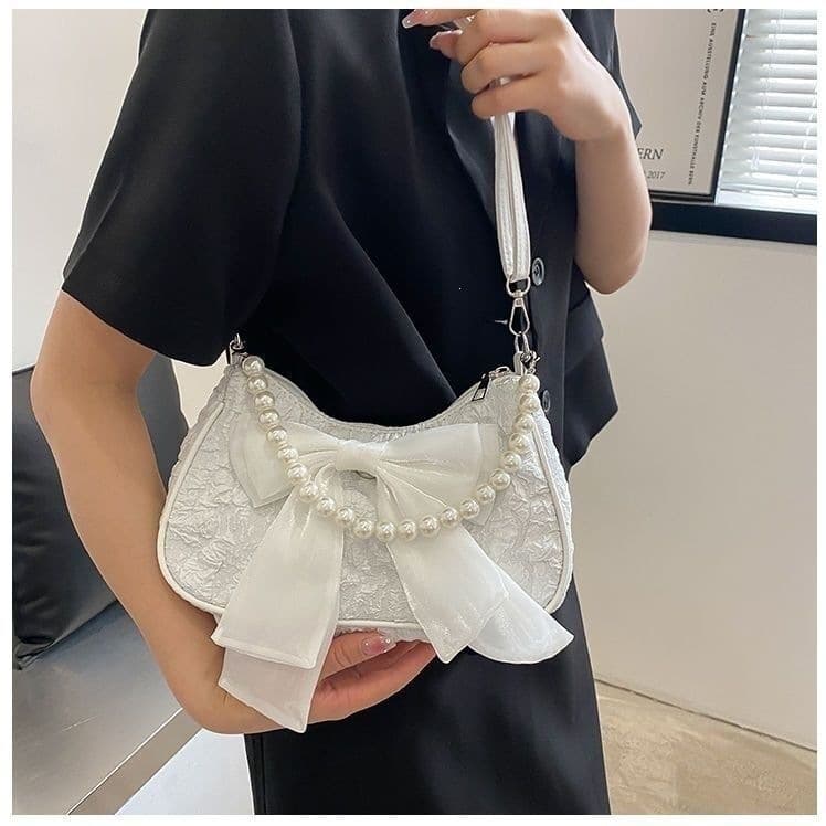 This Year's Popular Bow Pleated Bag Women Summer 2022 New Trendy Fashion Pearl Underarm Bag Versatile Shoulder Bag