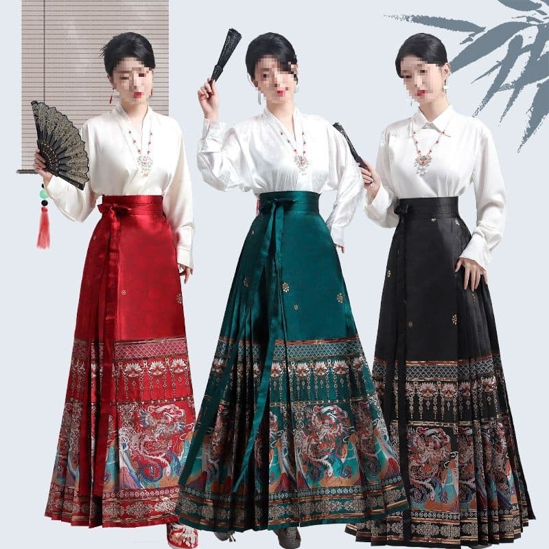 New style, original Chinese-style Hanfu set with horse-face skirt, adult design, gold embroidery, Chinese style.