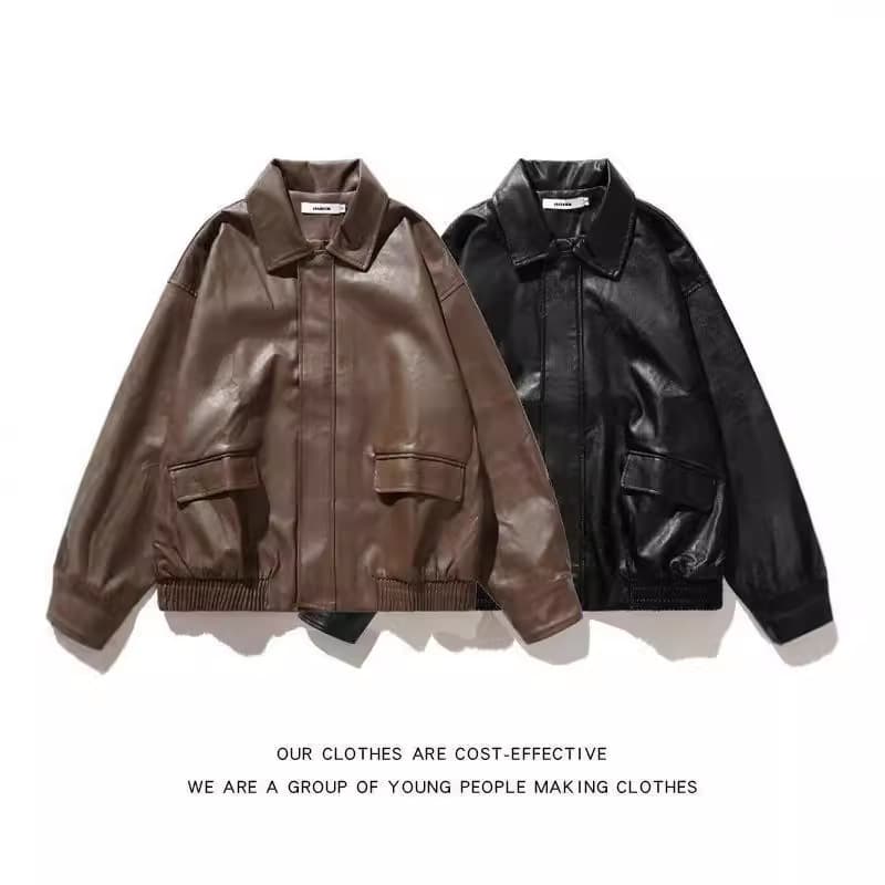 Pilot Motorcycle Leather Jacket Retro Men Loose 2023 Autumn Korean Trend Black Cool Leather Coat Jacket Men