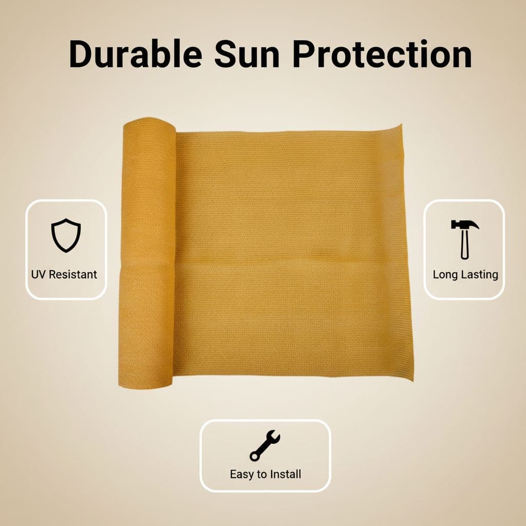 160g Beige Flat Yarn Shade Net Roll, Heavy-Duty UV Shade Cloth