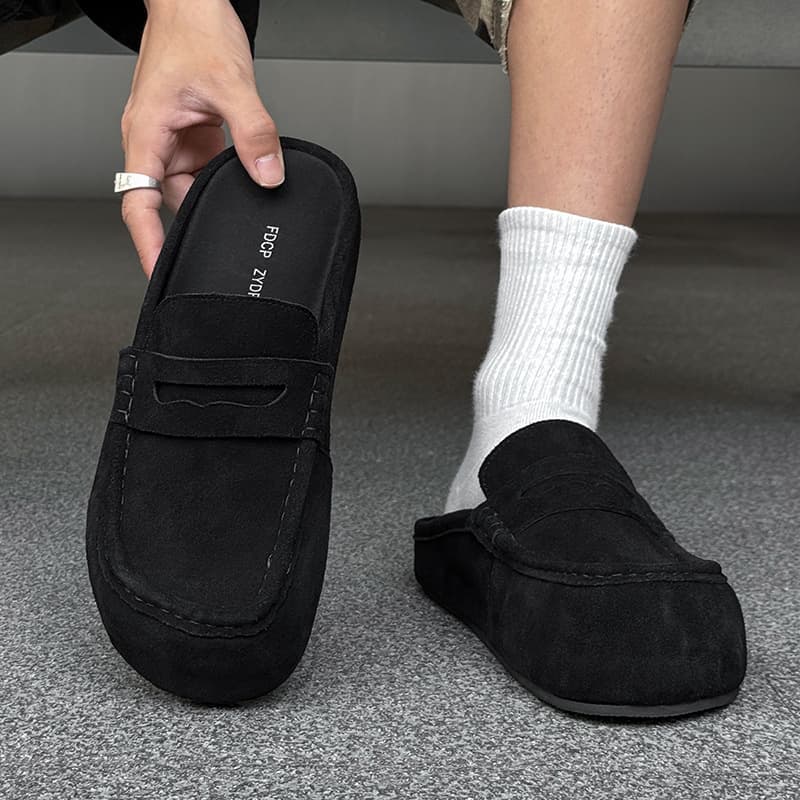 Birkenstock Shoes Trendy Thick Sole Big Head Casual Slippers Slip-On Loafer Retro Versatile 92286 Black-J