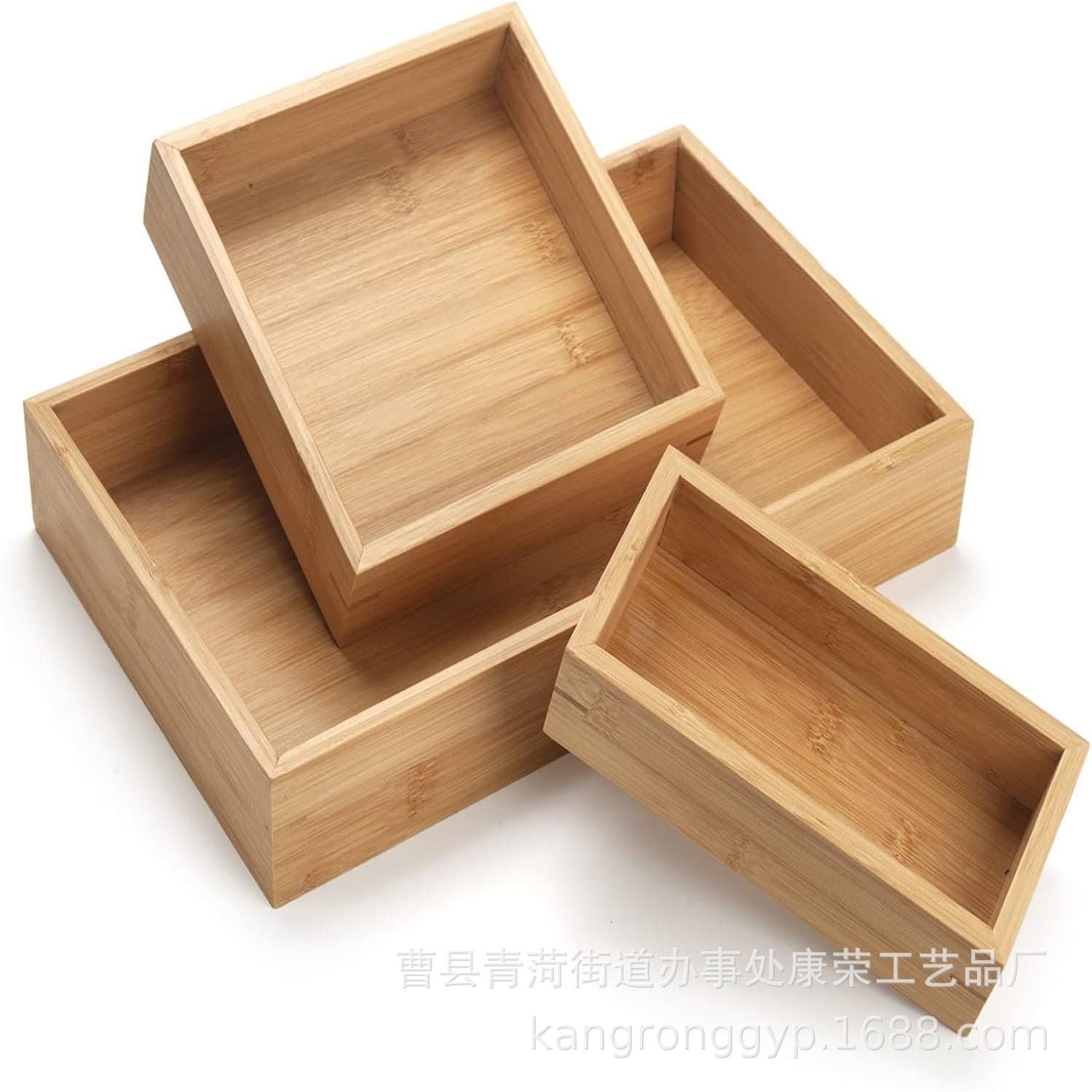 Bamboo storage set, three pieces, wooden living room, bathroom, kitchen countertop tray, storage box for storing miscellaneous items.