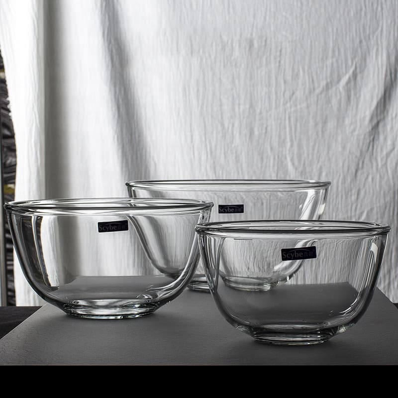 Xibi Printed Transparent Glass Bowl Salad Bowl Household Heat-Resistant Glass Basin Cute Japanese Fruit Bowl Dessert Bowl