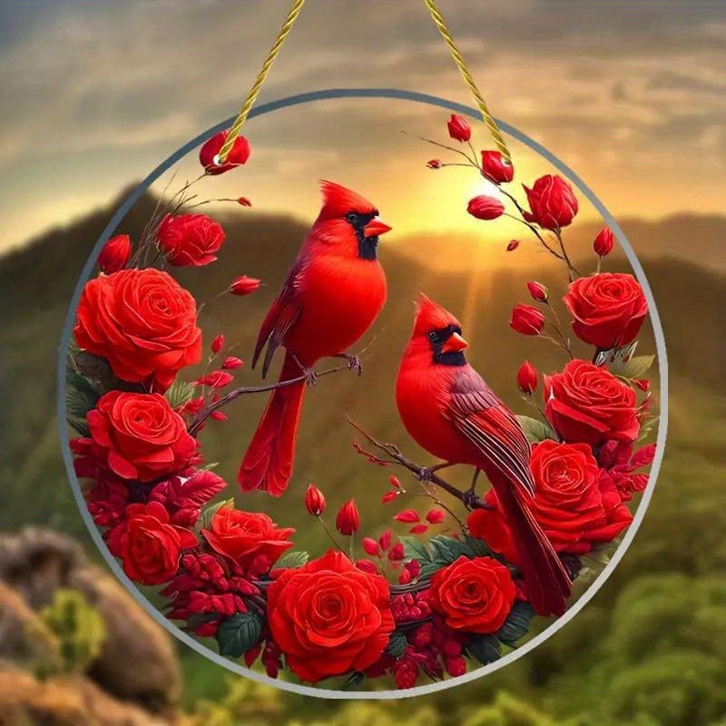 2026 New Cross-border Drop Shipping 2D Flat Translucent Red Cardinal Bird Acrylic Sun Catcher Cross-border