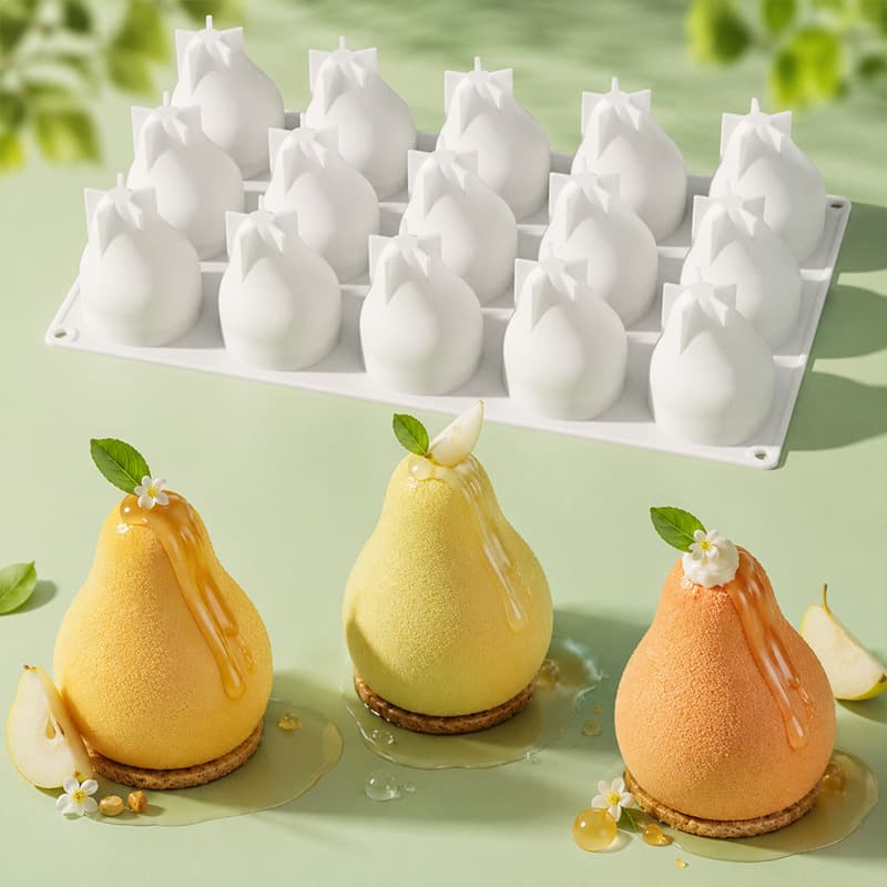 New 15-piece fruit series pear pudding mousse French cake candle jelly baking frozen pear silicone mold