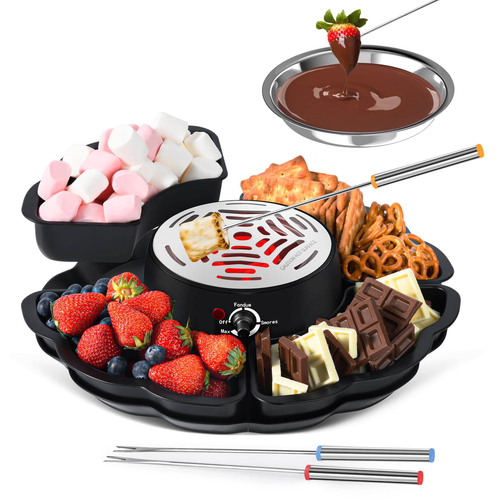 Cross-border new chocolate cheese electric hot pot, cotton candy electric grill, 2-in-1 with fruit snack tray, household