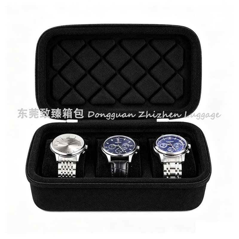 3-Slot Men's Travel Watch Case Hard Shell Storage Box Watch Accessories with Zipper Pouch