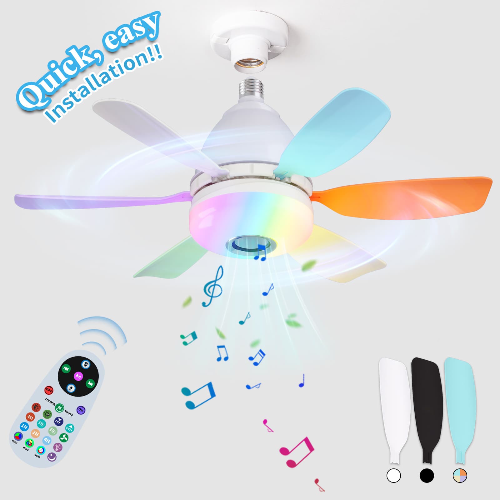 Custom Amazon Cross-Border New Fan Light RGB Living Room Ceiling Fan Light Modern Simple Bedroom LED Fan Light