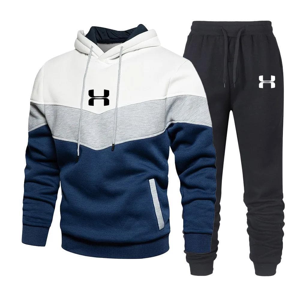 Men's Print Tracksuit Winter Casual Hoodies + Long Pants 2PC