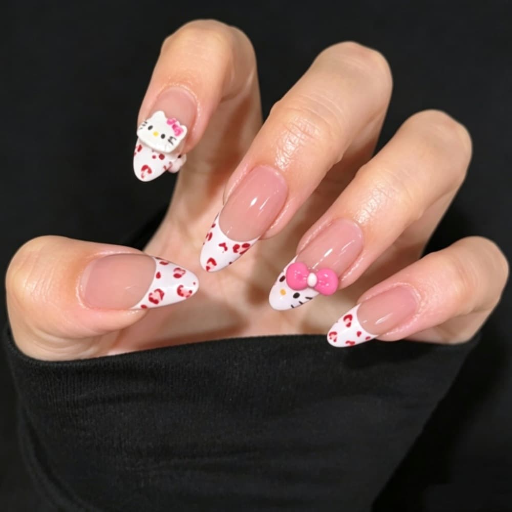 24 pieces boxed foreign trade style sweet girly style leopard print French cat bow detachable European and American wearable nail polish