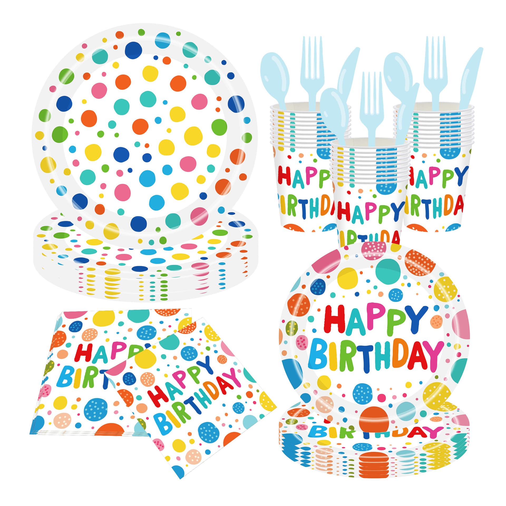 Cross-border new happy birthday theme polka dot color party decoration party supplies paper cups tissue paper plates tableware