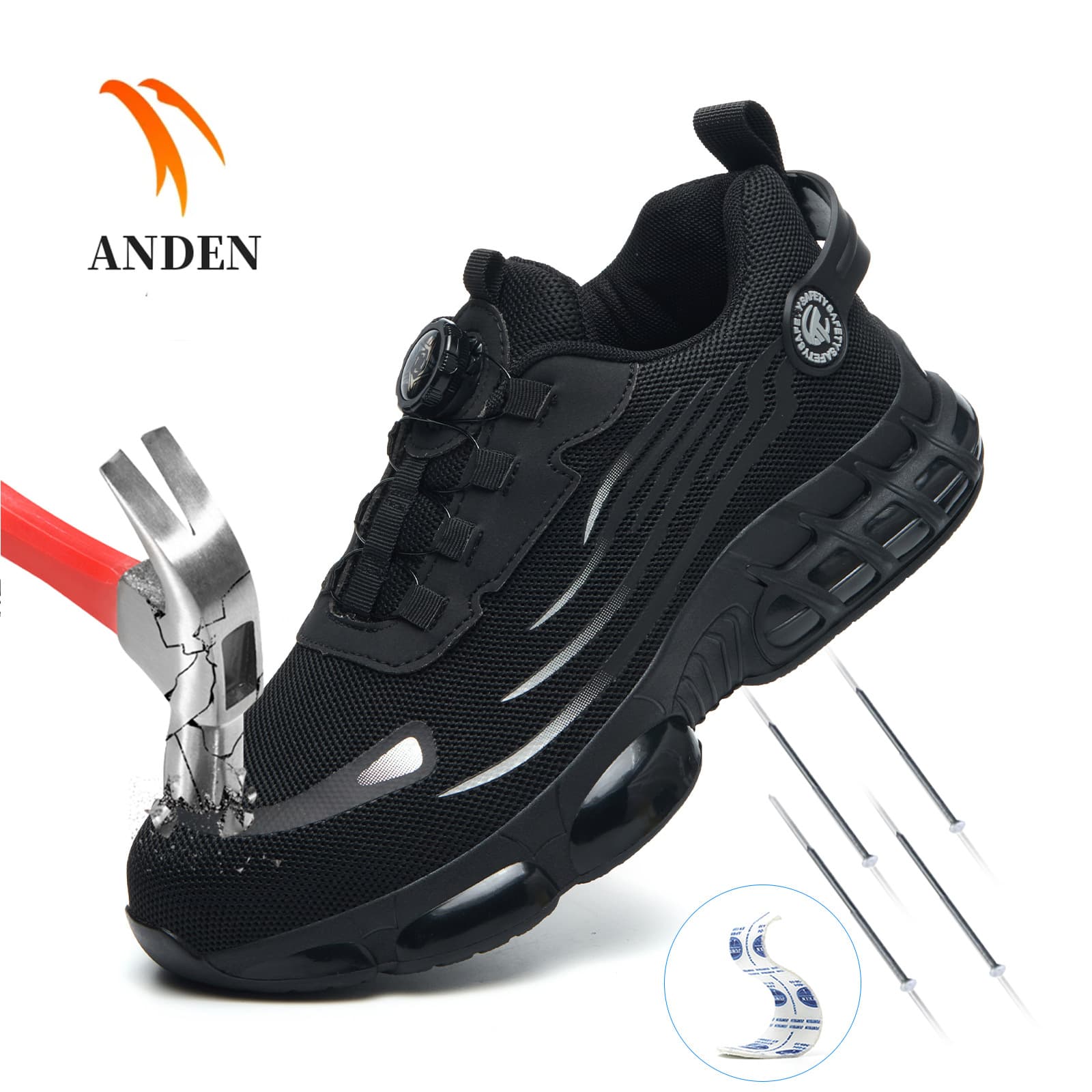 Rotary Buckle Safety Shoes Steel Toe Cap Anti-Smash Anti-Puncture Ultra-Light Soft Sole Fly Knit Breathable Cross-Border Safety Shoes