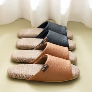 Autumn Winter New Linen Slippers for Women Indoor Anti-Slip Wear-Resistant Breathable Comfort Quiet Floor Home Slippers for Men