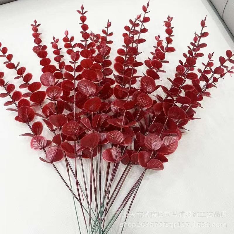 Cross-border Eucalyptus Single Stem Money Leaf Green Plant Home Bouquet Filler Grass Artificial Flower Decoration Simulated Green Plant Ornament