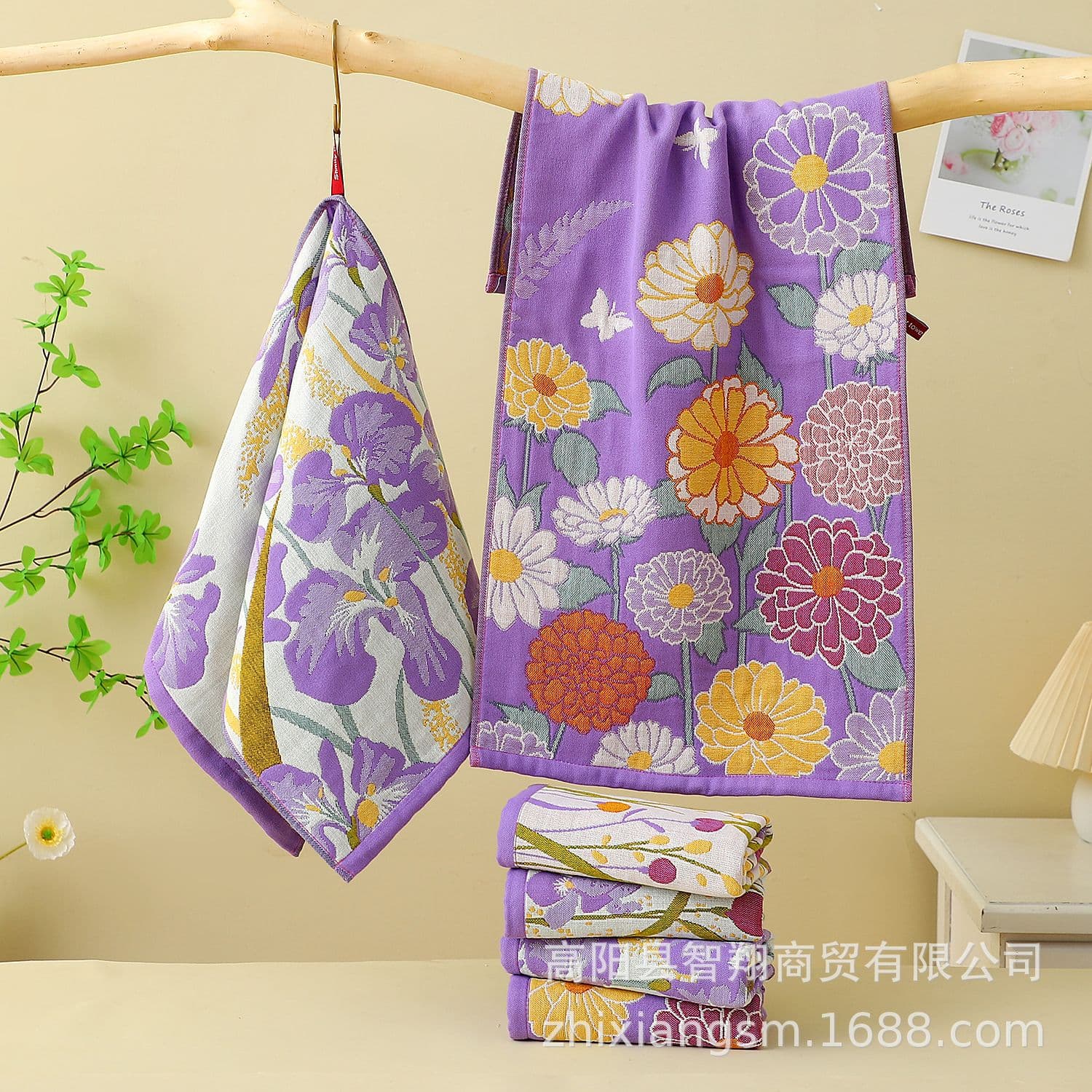 Four-layer pure cotton gauze towel for adults, household use, absorbent, quick-drying, cute floral and bird designs, new style for women.
