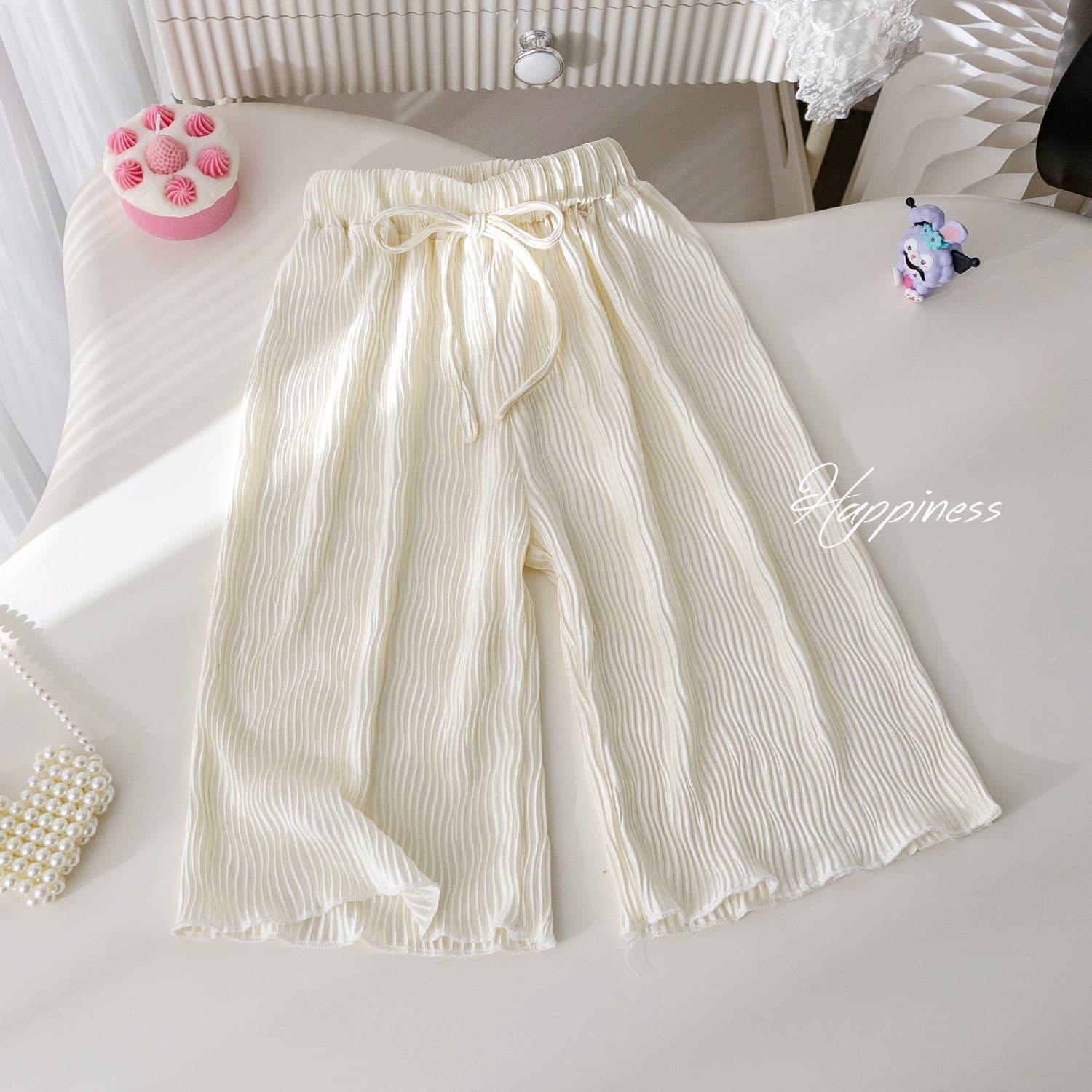 Girls' Summer Casual Pants Solid Color Versatile Pleated Straight-Leg Mosquito-Repellent Pants Baby Girl Korean Style Trendy Breathable Wide-Leg Pants