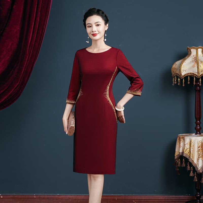 2024 Autumn New Fashionable Slim-Fit Composite Beaded Mother's Wedding Banquet Dress for Mothers-in-Law, Available for Drop Shipping