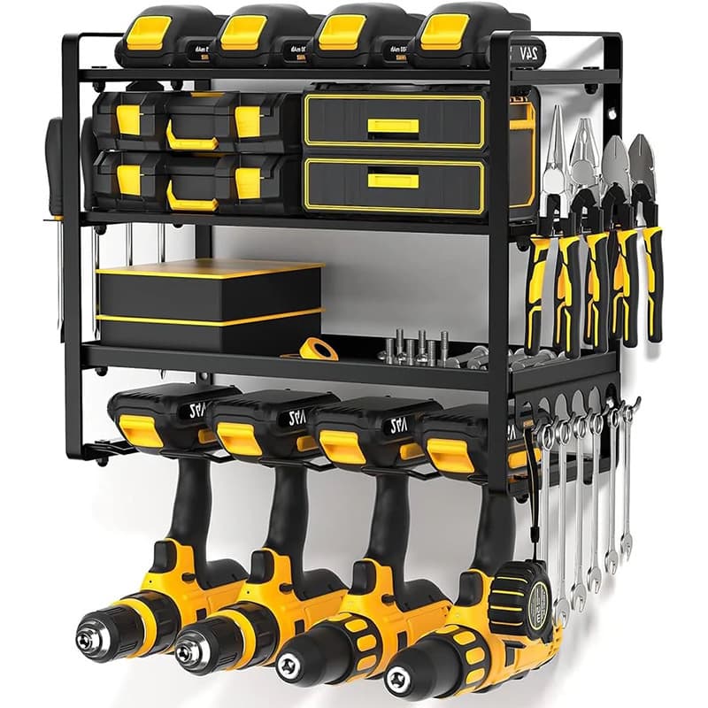 4-tier wall-mounted power tool storage rack, hardware tool organizer, drill display and storage system