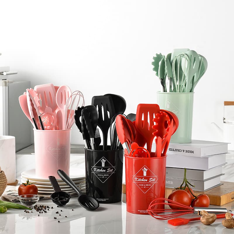Integrated Full-Wrap Silicone Non-Stick Cooking Spatula Spoon Kitchen Utensils 10-Piece Set