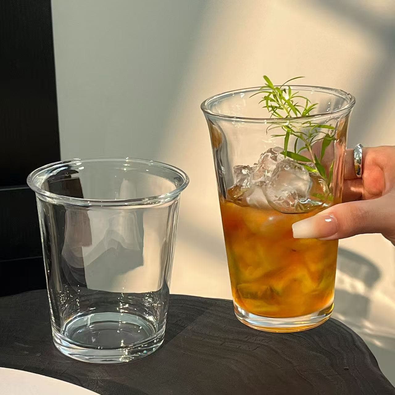 Trendy High-Gloss Glass Cup Simple Rolled Rim Cup Premium Water Cup Breakfast Coffee Milk Cup Transparent Cup