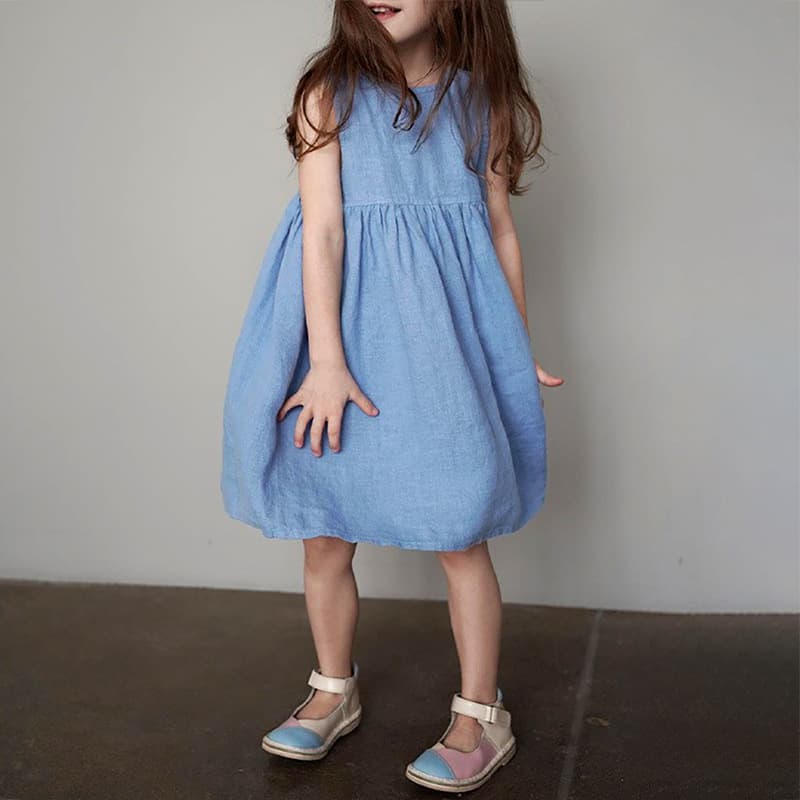 Casual Vest Dress Baby A-Line Skirt Women's New Summer Linen Cotton Round Neck Waist Tucking Dress Leisurewear From China