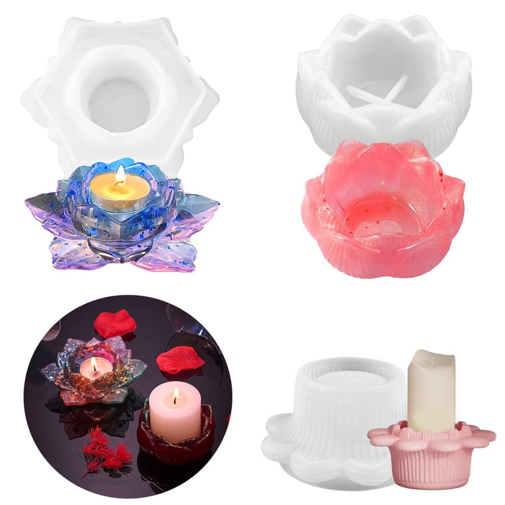 Lotus Candle Holder Candle Cup Resin Silicone Mold, Epoxy DIY Flower Storage Box Ashtray Plaster Ornament