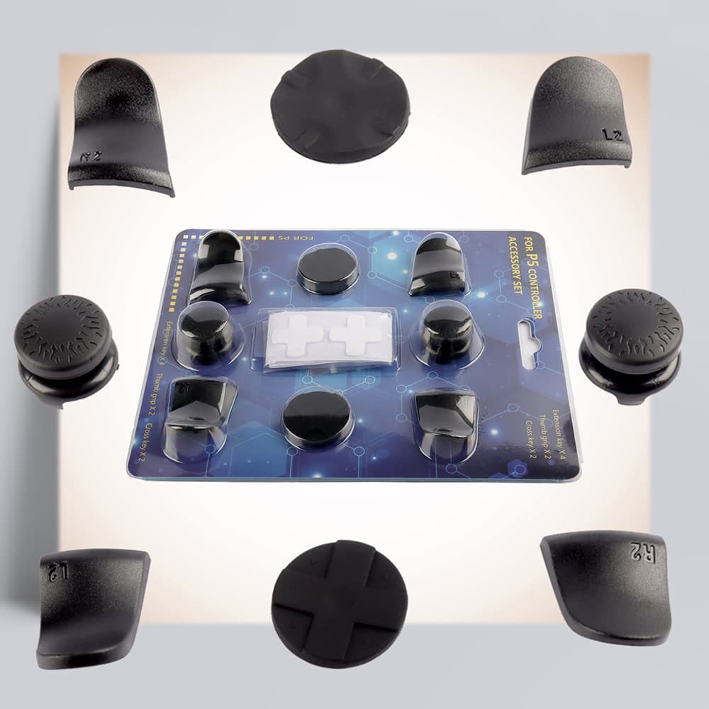 PS5 Game Controller 8-in-1 Button Set: Pair of Thumb Grips + D-Pad + Action Buttons + Extension Buttons