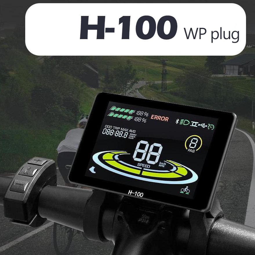 H-100 Color Horizontal LCD Monitor with Waterproof Connector for Mountain Bikes and Scooters with Lithium Battery Assist Modification