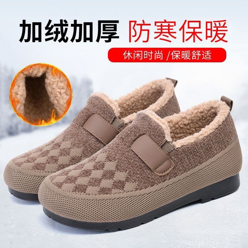 Winter Cotton Shoes with Fleece Lining, Old Beijing Cloth Shoes for Women, Thickened Warm Mother's Shoes, Non-Slip Middle-Aged and Elderly Women's Shoes