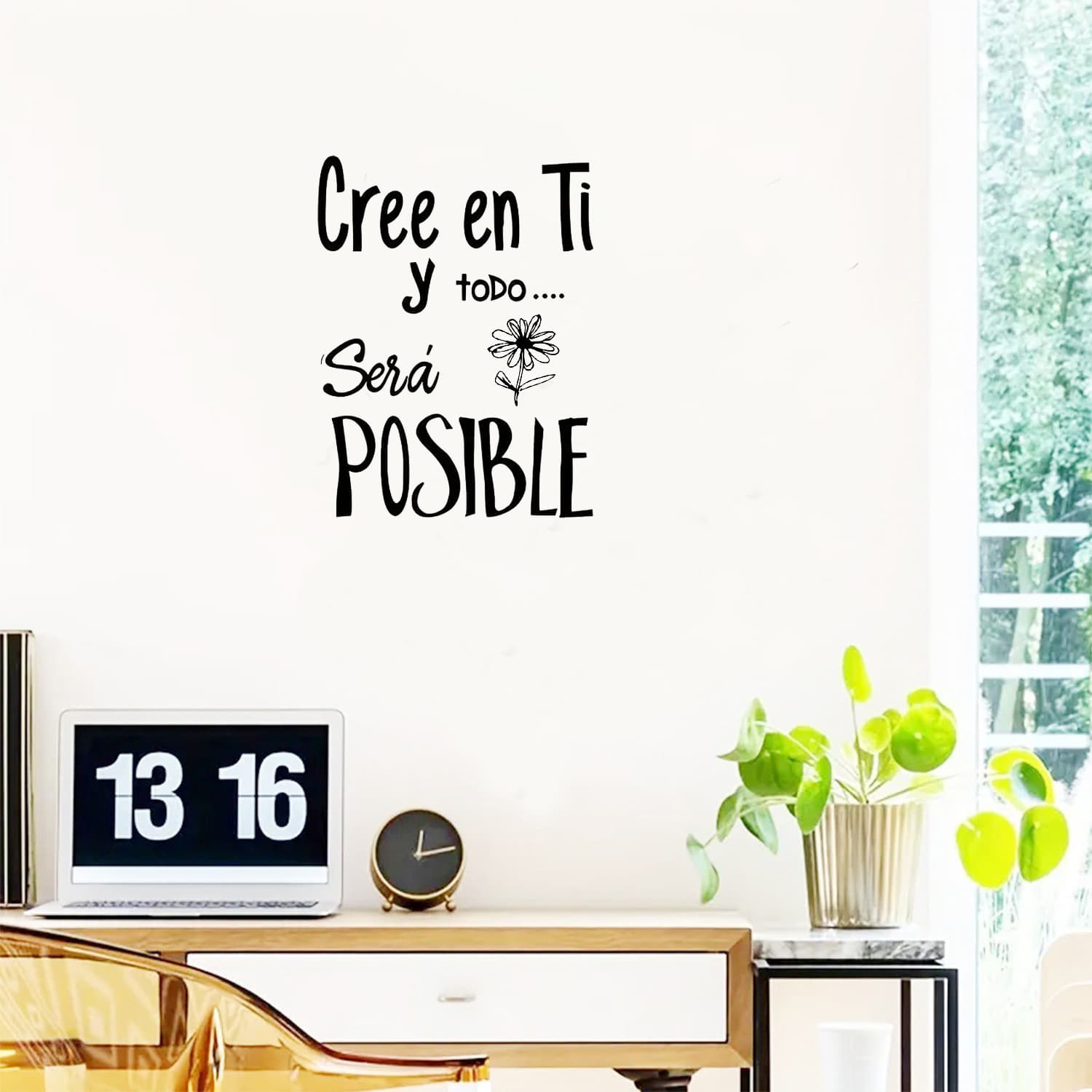 Believe in Yourself Y Todo Flores Spanish Inspirational Decal Carving Office Cross-border DW16764