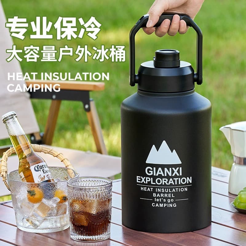 Outdoor camping picnic fresh-keeping stainless steel insulation bucket night market stall ice cold portable large-capacity kettle