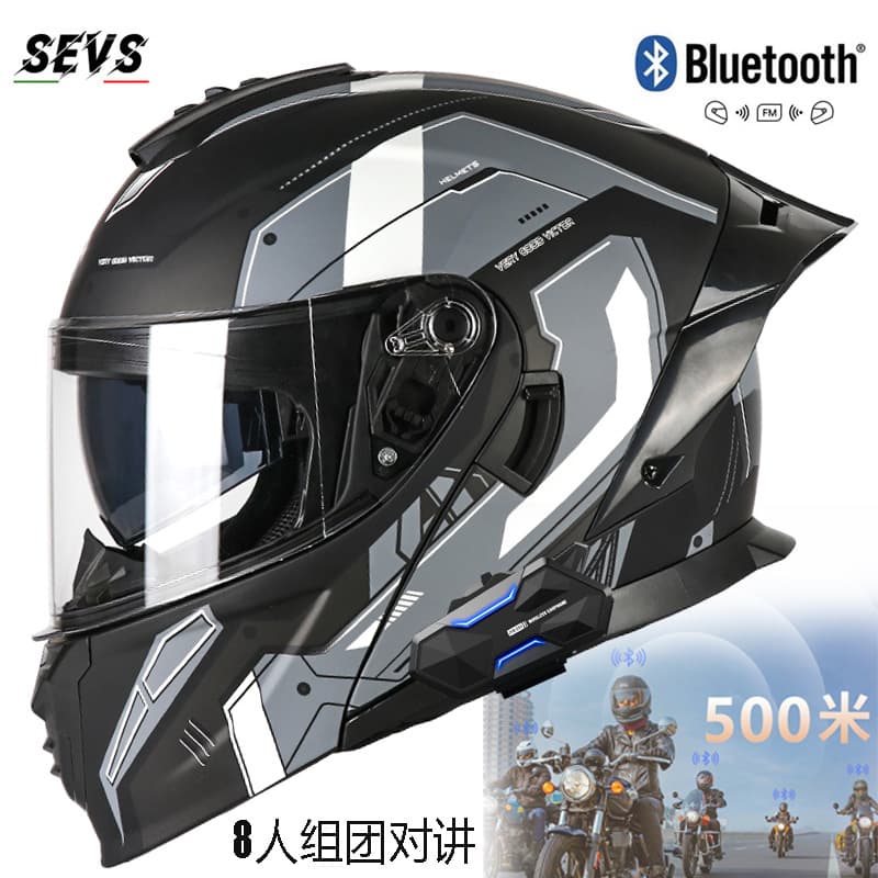 【8-Person Intercom】3C/Dot Certified Motorcycle Helmet with Dual Mirrors, Bluetooth, Flip-Up Helmet, Motorcycle Three-In-One Full-Face Helmet