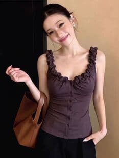 Sexy Slim Fit Camisole Top for Women Summer Outerwear Single-Breasted Sleeveless Vest 2026 New Stylish Pleated Blouse