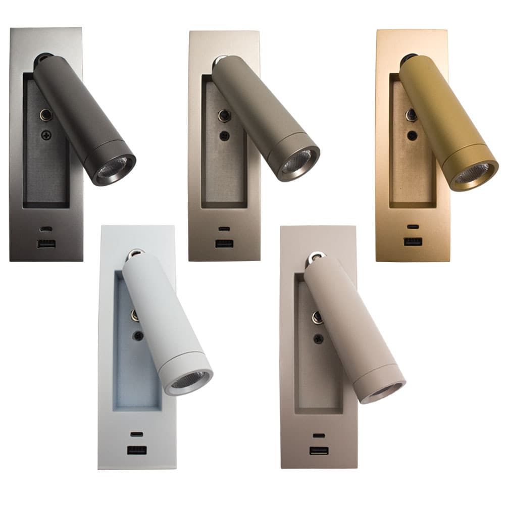 Hotel Engineering LED Reading Wall Light Recessed with USB Charging Hidden Switch Guest Room Bedroom Bedside Wall Lamp
