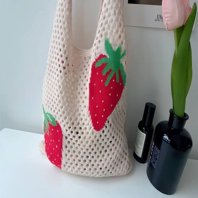 2024 New Amazon Bag Knitted Bag Mesh Tote Bag Hollow Out Bag Strawberry Bag Yarn Bag Women's Bag Trendy