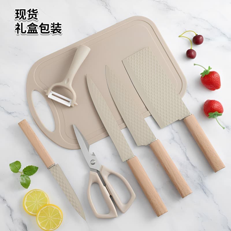 New Stainless Steel Kitchen Knife Set with Fruit Knife, Chopping Board, Full Knife Combination, Kitchenware Wholesale