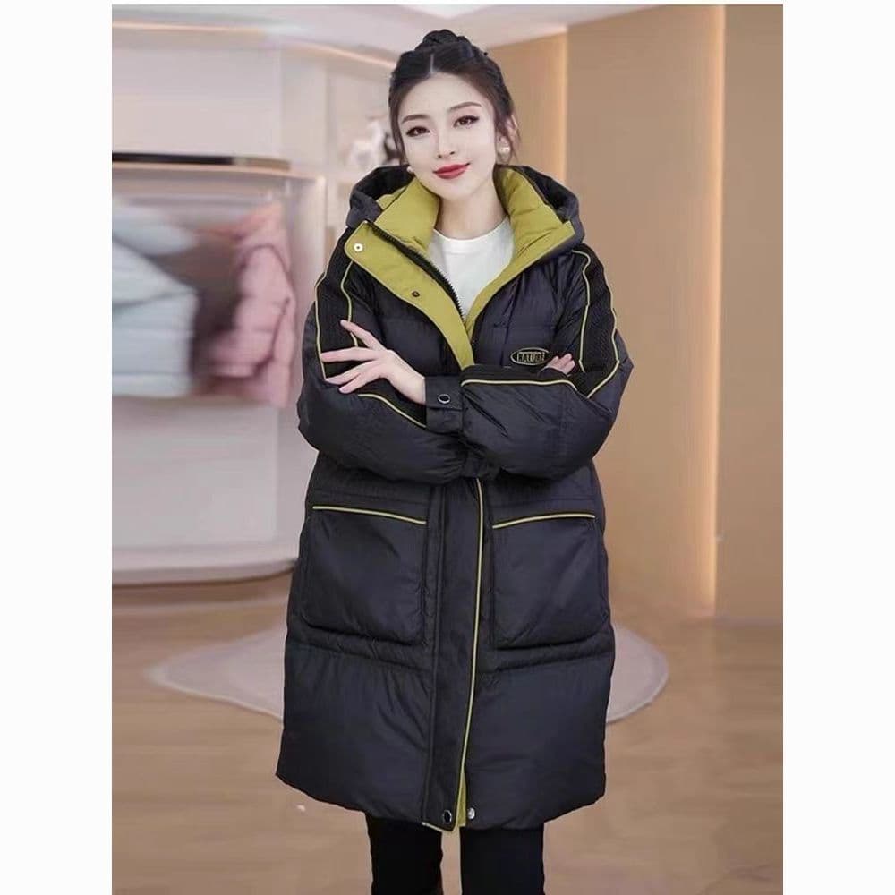 Women's Mid-Length Loose-Fitting Down Cotton Jacket, New Style, Stylish Thick Cotton-Padded Coat, Plus Size, Hooded, Winter Style